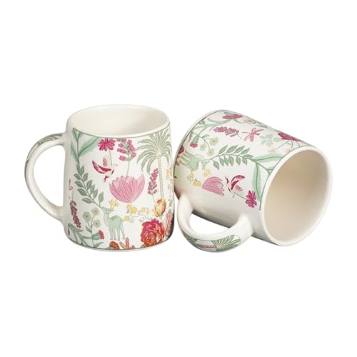 Image of Miah VintageBloom Ceramic Cup Set - Set of 2 | 10.16 cm x 6.85 cm x 8.89 cm | Handcrafted Coffee & Tea Mugs | Microwave & Dishwasher Safe | Timeless Classic Floral Design