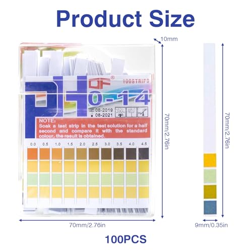 100 Stück PH Teststreifen,PH Wert Teststreifen,Vierfarbiges Säure Basen teststreifen,Lackmuspapier,Test Basen Säure Wasser,Messbereich (PH 0-14),Streifen Strips für zu Hause,Aquarien,Laboratorien