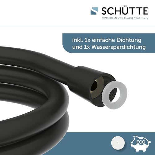 SCHÜTTE Duschschlauch 1,5m | Brauseschlauch mit Verdrehschutz Dusche mit 150cm Länge aus Kunststoff | Duschkopf-Schlauch mit Universalanschluss | Schwarz
