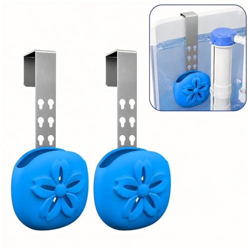 Toilet Tank Hanging Holder 2 Pack Adjustable in-Tank Basket Caddy with Rust-Resistant Metal Hook Blue Flower Design for Standard Toilets Holder Only