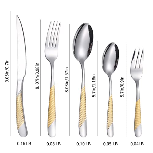 A·HOUSEWARE Hammered Silverware Gold and Silver Flatware Stainless Steel Cutlery Sets for 4 Forks Spoons knives Patten Handle Kitchen Utensils for Restuarant and Home by A · HOUSEWARE - Image 6