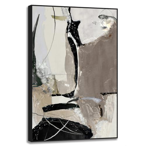 Living Room Abstract Wall Art, Black Framed Painting Decoration, Greyscale