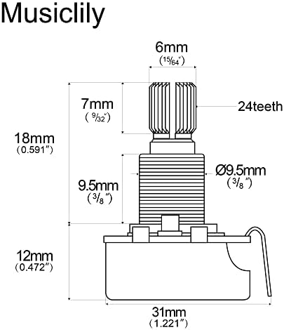 CTS 450 Series A500K Split Shaft Pot Audio Taper Potentiometer for Electric Guitar Bass, 10% Tolerance