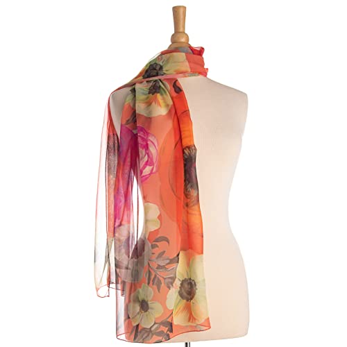 Elizabetta Long Scarf - Made In Italy - Sheer Silk Georgette - Coral #TOP5