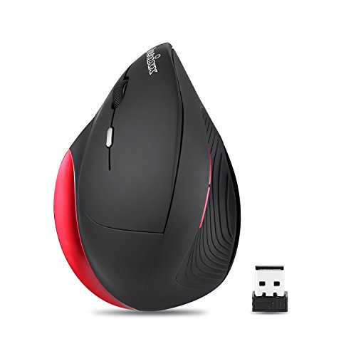 Perixx PERIMICE-718 - Ratón (Izquierda, Diseño vertical, Óptico, RF Wireless, 1600 DPI, Black, Rojo)