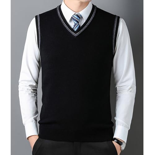 Men's Sleeveless Knitted Vest V Neck Pullover Waistcoats Relaxed Fit Wool Blended Vests3
