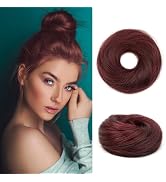 TANJET Messy Bun Hair Piece 100% Real Human Hair #99J Scrunchies Natural Curly Updo Elastic Rubbe...