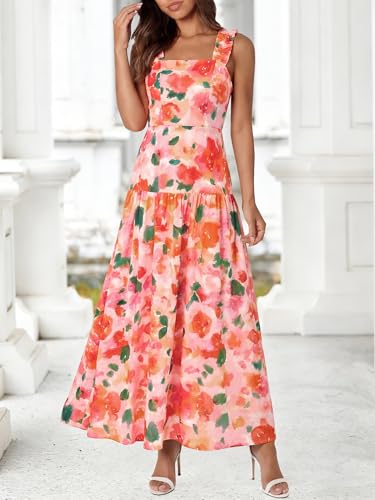 Image of BTFBM Dresses for Women Summer 2026 Formal Sleeveless Smocked Floral Long Wedding Guest Dress Party Spring