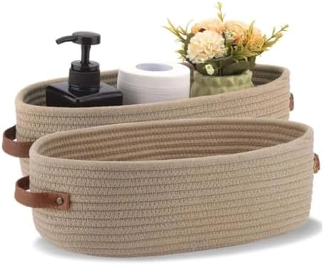 kit 2 Cesto Organizador de Corda de Algodão Bege com Alças de Cou...