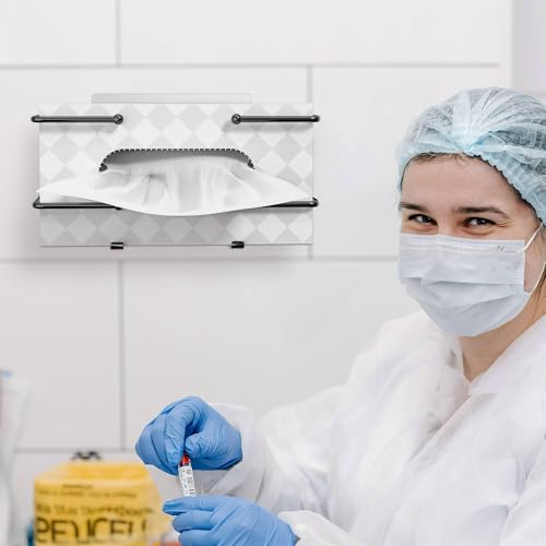 glove box holder adhesive wall-mounted metal dispenser tool-free organizer for rubber latex gloves facial tissue and storage black