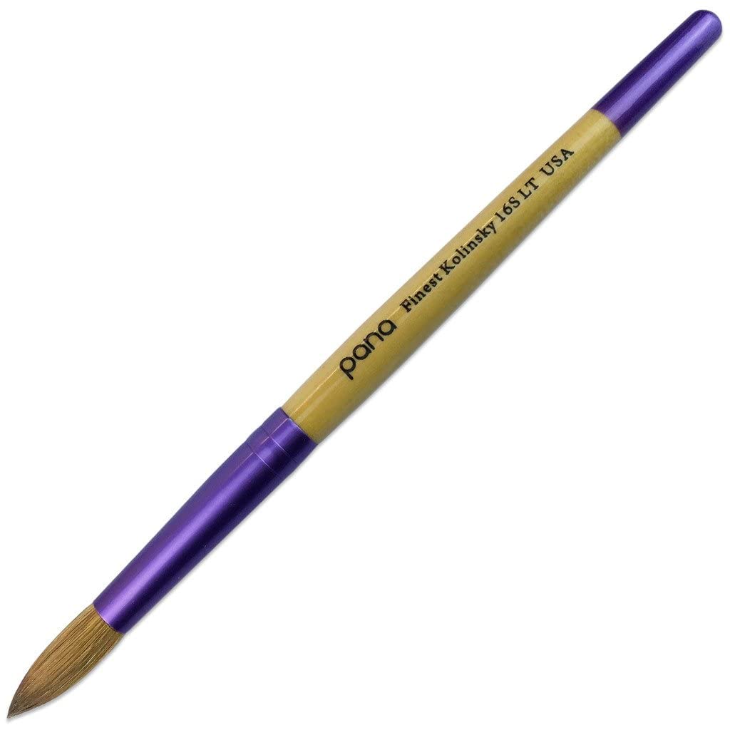 PANA Kolinsky Nail Brush, Round, Beige Wood Handle (Size 16) – Purple Ferrule