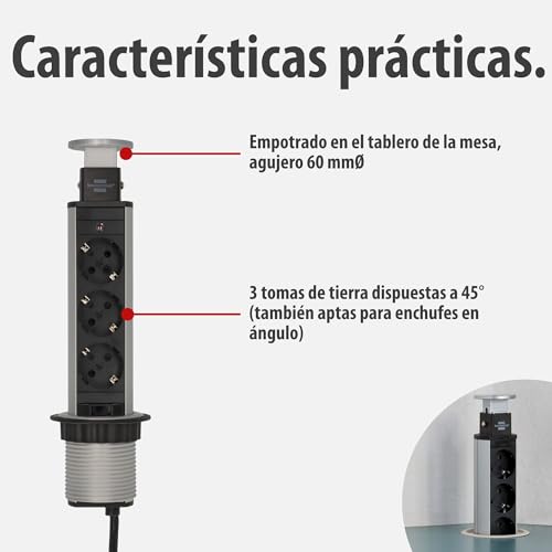 Regleta de mesa empotrable Brennenstuhl Tower Power con cable de 2 metros 4