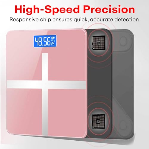Image of Prime Pick Pro Digital Weight Machine Smart Bathroom Weighing Scale LCD Display Auto Off Temperature Indicator 180kg Capacity Tempered Glass Pink Pack of 1