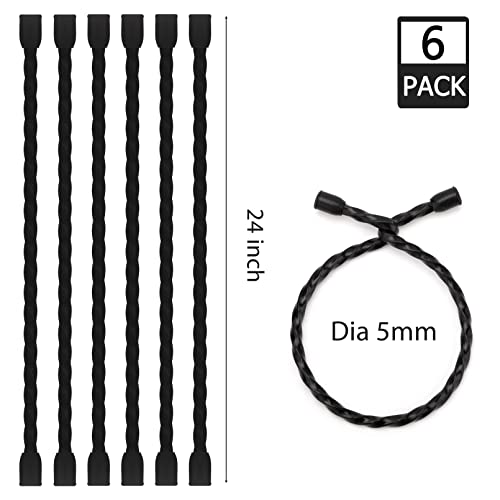 Gesipor 6 PCS 24-Inch Silicone Cable Ties Dia 5mm Reusable Steel-Core Rubber Twist Ties Bendable Cable Ties for Bundling and Holding, All Purpose Cord Tie for Indoor and Outdoor (Black)