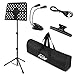 Eastar Atril Musica para Partituras Plegable Metálico (Extra Ancho) EMS-1 Soporte para Partituras Portátil con Bolsa de Transporte, luz LED, Estable Regulable Altura Negro
