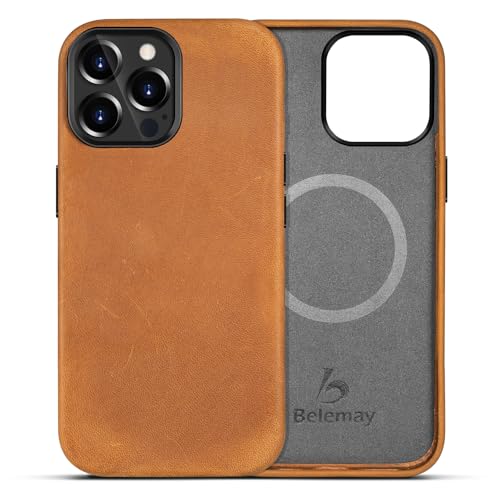 Coque iPhone 14 Pro en cuir Crazy Horse vintage pleine fleur et boutons métal - Belemay