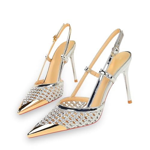 baobeijiadao Womens Pointed Toe Heels Slingback Stiletto Heels Slip On High Heel Pumps Closed Toe Heeled Sandals for Women4