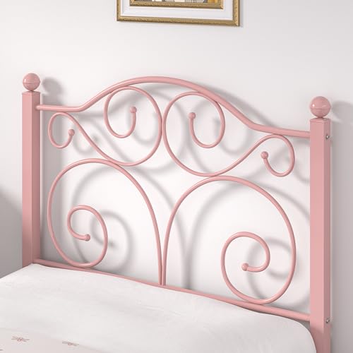 Image of VECELO Twin Size Bed Frame with Headboard and Footboard, Heavy Duty Metal Slat Support, Platform Mattress Foundation, No Box Spring Needed, Easy Assembly, Light Pink