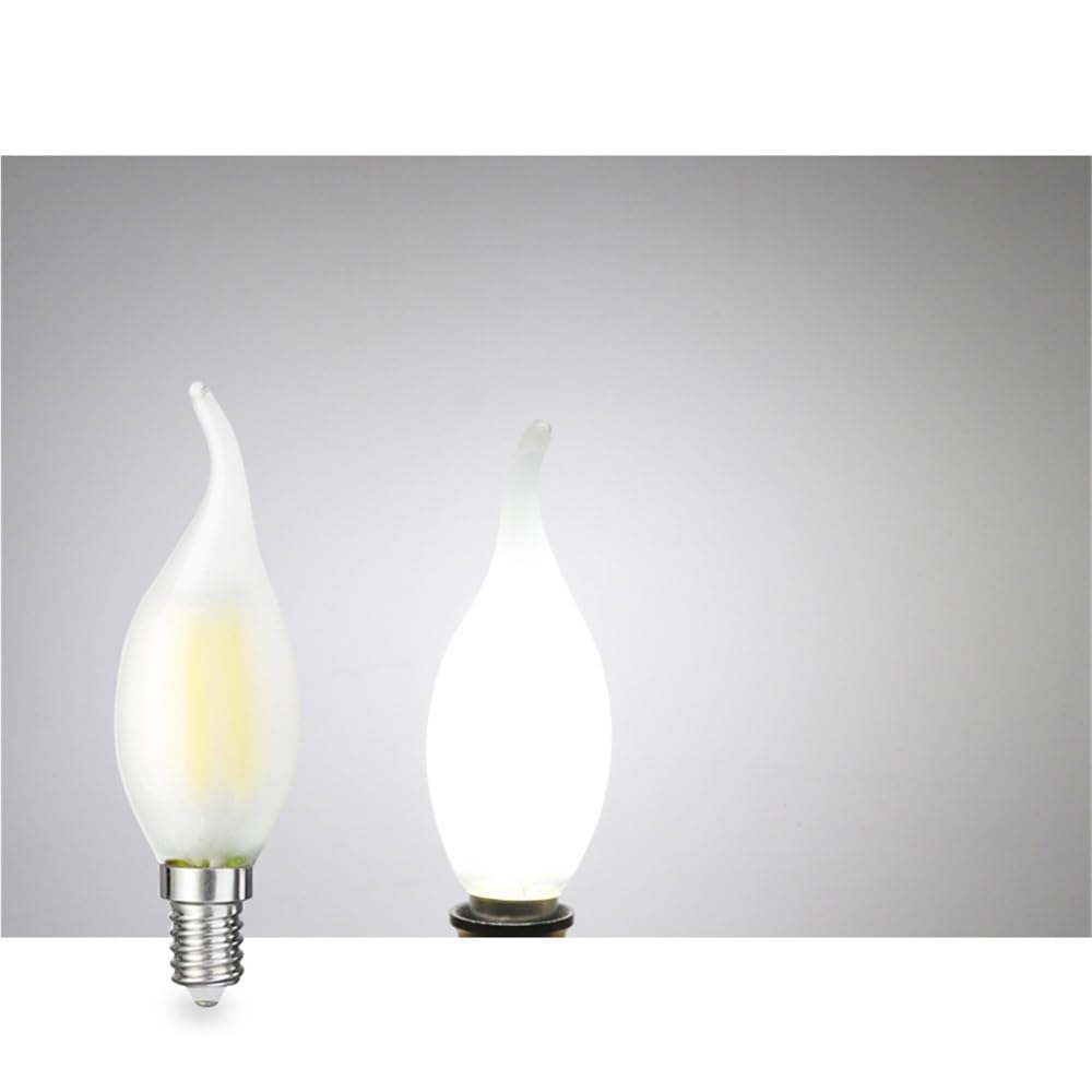 1fortunate lights, Paquete de 10 bombillas de filamento de cola de vela Retro AC220V E14 2W/4W/6W lámpara LED de decoración esmerilada regulable lámpara de araña(Cold White,6W)