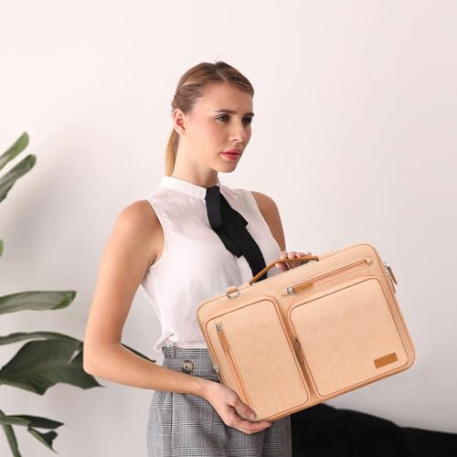 Image of MOSISO 360 Protective Laptop Shoulder Bag,15-15.6 inch Computer Bags Compatible with MacBook Pro 16 inch, HP, Dell, Lenovo, Asus Notebook,Side Open Messenger Bag with 4 Zipper Pockets, Pastel Orange