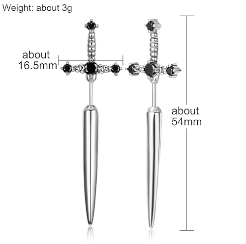 Pendientes de espada gótica de plata y oro con circonitas para orejas perforadas 6