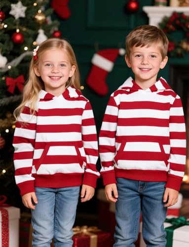 COSLAND Boys' Striped Hoodies Kids Cotton Long Sleeve Hooded Sweatshirts, X-Small-Large3