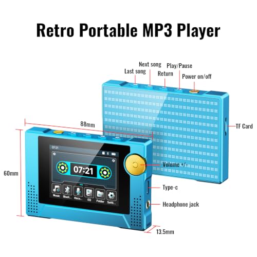 Image of 64GB 80s Retro MP3 Player with HD Speaker,MP3 Cassette Nostalgia Player,Dynamic Retro UI,Tape Drive Shape,Portable Bluetooth MP3 Music Player 50 Hours Long Battery Life, 2.4 inch Touchscreen (Blue)