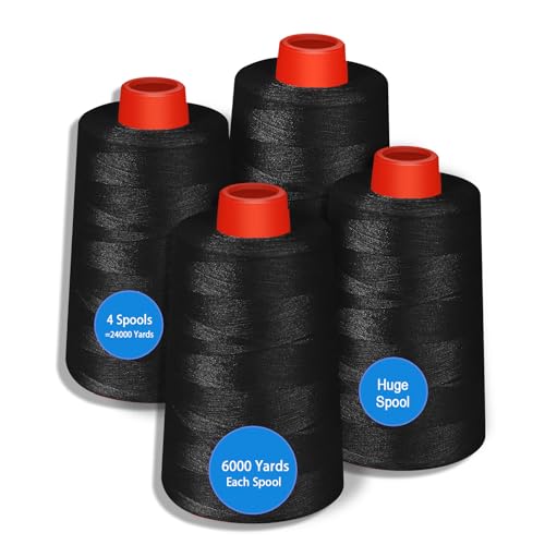 AOFITOA Black Sewing Thread, Serger Thread Cones 4 Pack, 40S/2-24000 Yards Black All Purpose Sewing