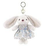 Anboor Easter Bunny Stuffed Animal Basket Stuffers Essentials for Kids Baskets Gifts for Teens, Boys, Girls Plush Toy with Keychain (White)