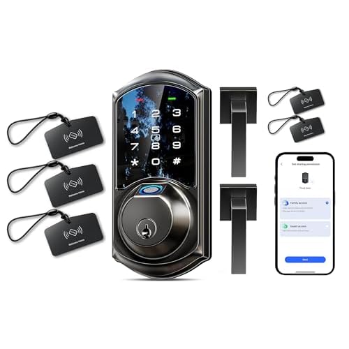 Veise VE07-L Fingerprint Smart Locks for Front Door with 2 Lever Handle Set with VK01 IC Cards