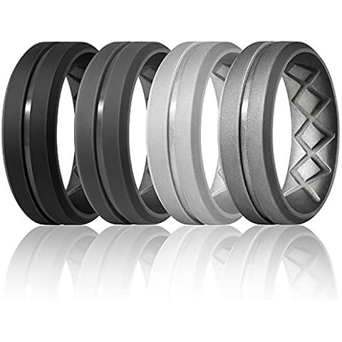 Egnaro Inner Arc Ergonomic Breathable Design,Silicone Rings for Men, 7 Rings / 4 Rings / 1 Ring-Breathable Rubber Wedding Bands Cover