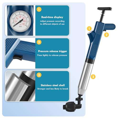 Image of Toilet Plunger, High Pressure Toilet Air Plunger Blaster Drain, Unclogger Plungers, Versatile Clog Remover Air Drain Blaster Tools for Home, Bathroom, Floors, Shower, Kitchen, Plumbing Clogged