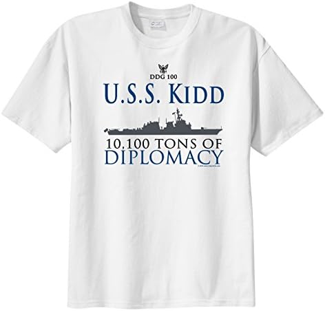 ShipShirts™ Men's DDG 100 USS Kidd 10,100 tons of Diplomacy Sleeve T-Shirt White S