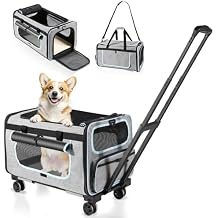 Pet Carrier with Wheels for Cats and Dogs, Pet Bag with Detachable Wheels & Washable Plush Pad, Escape-Proof Zipper & Shoulder Strap, Portable Carrier for Outdoor and Car TravelMax. 40 lbs