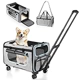 Wheelive Haustiertransporter mit Rädern für Katzen und Hunde, Transporttasche mit Abnehmbaren Rädern & Waschbarem Plush-Inlay,Schultergurt, Tragbarer Transporter für Outdoor und Autoreisen (Max.20KG)