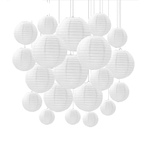 30Pack White Colorful Paper Lanterns Round Chinese/Hanging Ball Lantern Lamps for Birthday Party Wedding Decoration Set-30Pcs Lanterns,Belgium