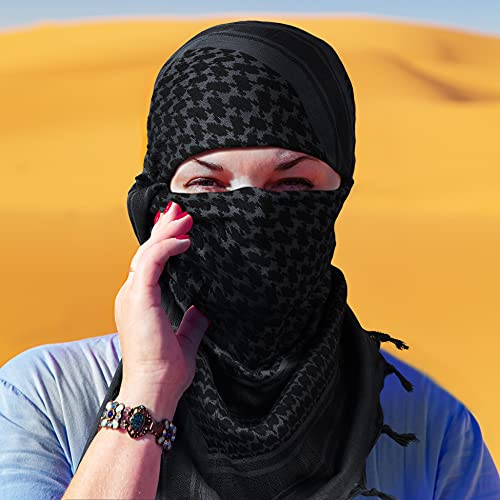 Shemagh Tactical Desert Military Head Scarf For Men Women Motorcycle Face Mask Biker Neck Gaiter Arab Wrap Summer Keffiyeh Cover Scarves (Black) #TOP4