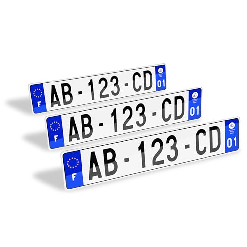 3 placas de matrícula con ribete negro para coche y remolque, homologado, SIV, 520 x 110 mm, extra resistencia a los golpes, a la intemperie y a los rayos UV - Plexi