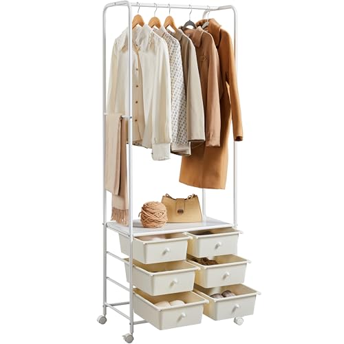 Yaheetech Perchero con Zapatero Moderno con 6 Cajones 63,5x37x174cm Perchero Burro con Ruedas Perchero Colgador de Ropa Perchero Entrada para Dormitorio Pasillo y Sala de Estar