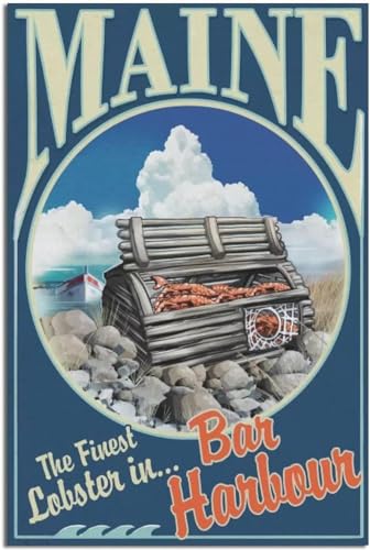 Lienzo de póster vintage de Maine con acabado artístico de alta definición