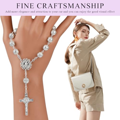 image for Ohleats Car Rosary for Rearview Mirror, Personalized Rear View Cross B