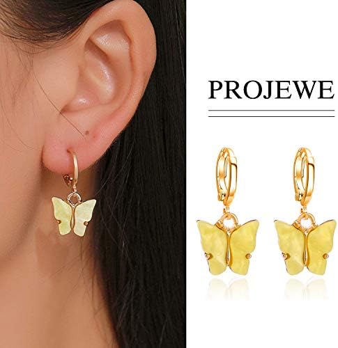 PROJEWE 9PCS Butterfly Hoop Earrings Colored Huggie Hoop Earring Tiny Dainty Mini Butterfly Dangling Drop Earring for Women Girls