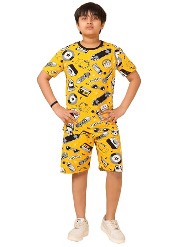 Image of Boys Halfsleeves Cotton Solid /Printed T-Shirt & Shorts Summer Co-ord Set /Clothing Set /Casual wear