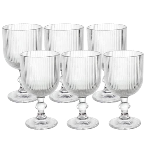 Conjunto de 6 Taças de Vidro Caneladas Transparentes, 390ml, Luxo
