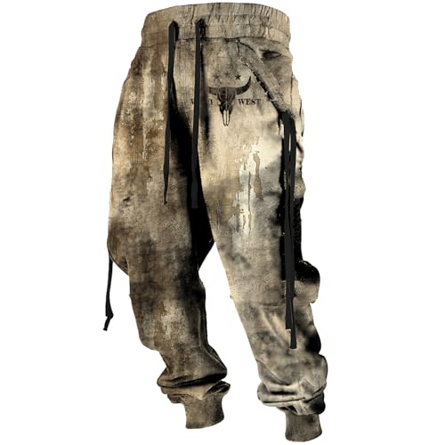 MARSVOVO Sweatpants for Men Graphic Sweatpants Western Aztec Print Drawstring Loose with Pocket Fall Winter Warm Big and Tall Vintage Cowboy America Native Pants,S