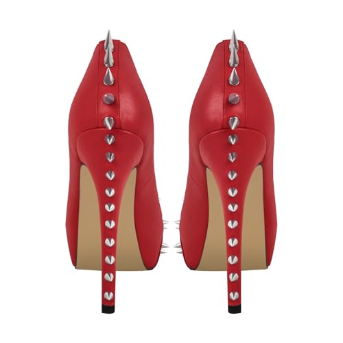 onlymaker Women's Slip-on Stiletto Heels Stud Rivets Pumps Close Toe Platform Casual Dress Court Shoes3