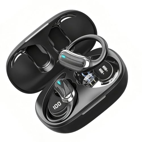 TRAUSI Wireless Earbuds Bluetooth Headphones Bluetooth 5.3 Stereo Over Ear Buds Noise Cancelling Mic IPX7 Waterproof Earphones for Workout/Running Pure Black