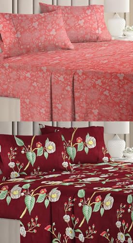 Image of VAS COLLECTIONS Prime Collection Combo Pack of 2 Double Bedsheets with 4 Pillow Covers | 144 TC Soft Brushed Microfiber-Blend -Long Lasting & Wrinkle Free,7.5X7 Ft Set of 6 Pcs (RED)