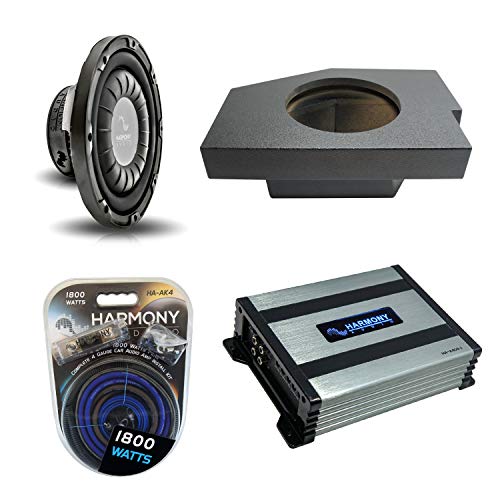 Harmony Audio Compatible with 2002-2018 Dodge Ram Quad/Crew Truck Harmony Bundle F104 Single 10" Rhino Coated Sub Box & HA-A400.1