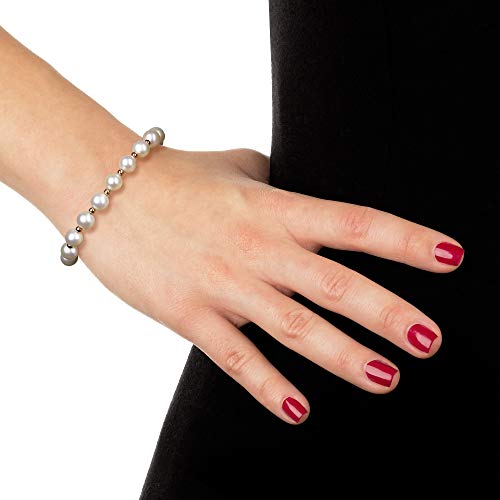 Belacqua AA Quality Cultured Freshwater Pearl Strand Bracelet in 14k Yellow or Rose Gold Beads, Size 8.0-8.5mm,7.5 Inches, Real Pearl Jewelry for Women, Gift Box Included2